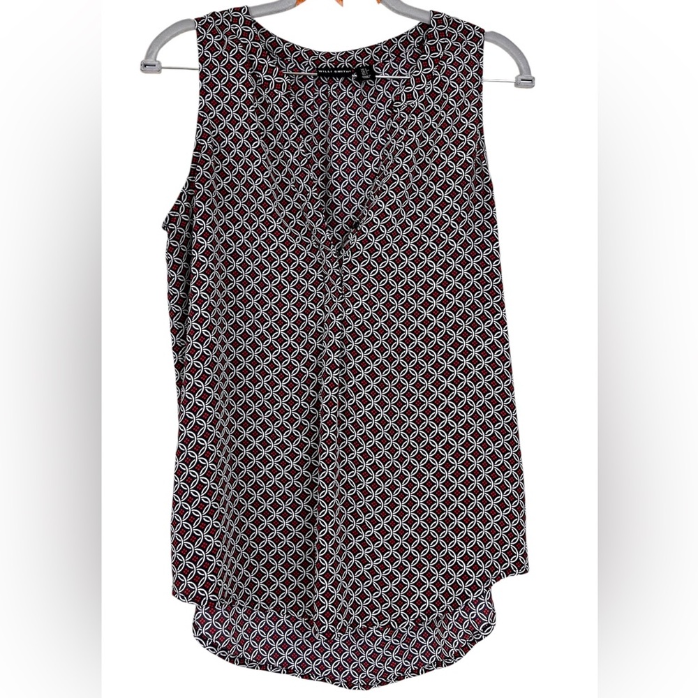 Willi Smith Geometric Sleeveless Blouse - Black Red and White Womens Small
